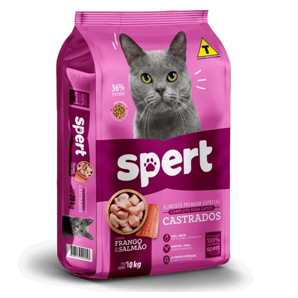 Ração Spert Gatos Castrados Premium Sabor Frango e Salmão PCT 10,1KG