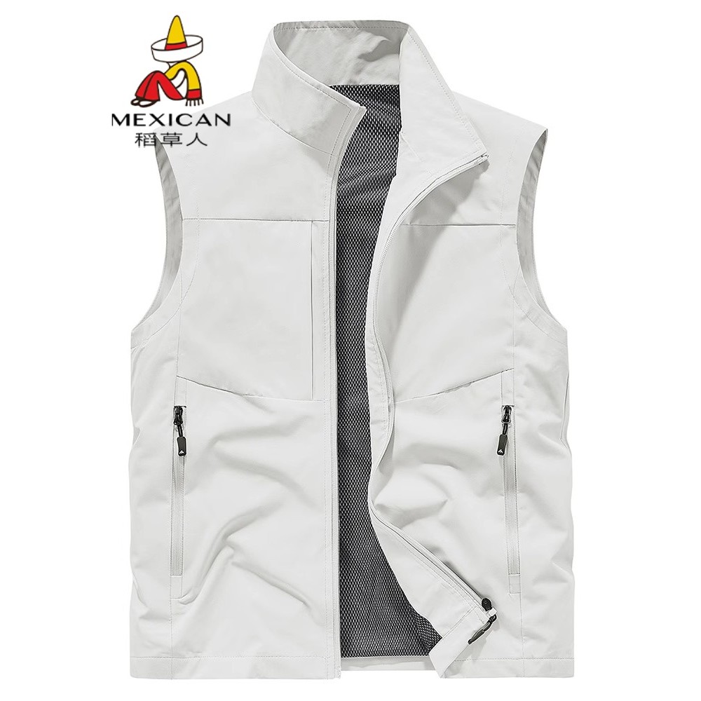 Espantalho colete masculino primavera outono estilo cor sólida gola Polo masculino ao ar livre colete jaqueta respirável