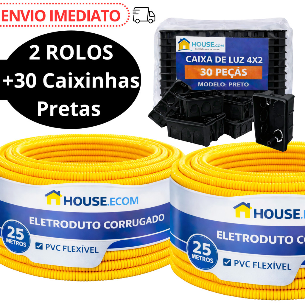 Conduíte Eletroduto Corrugado Reforçado  Kit 2 Unidades + 30 Caixinhas 4x2 Preta