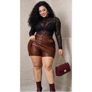 Kit Blogueira Plus Size Body Renda + Short Saia Couro Promoção em Oferta na Shopee