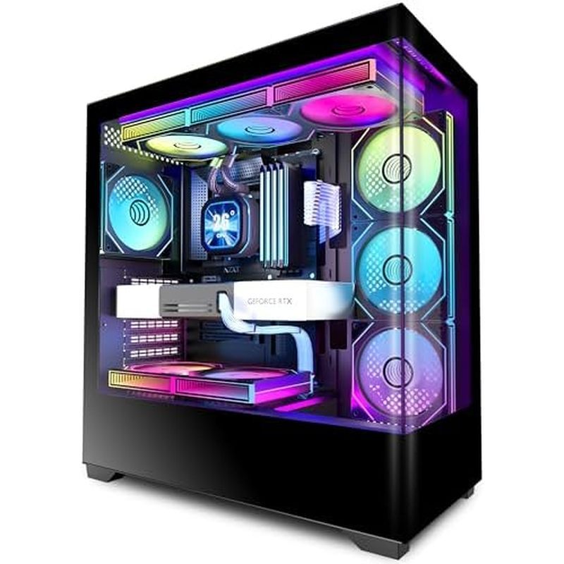 KEDIERS PC Case 7 Ventiladores ARGB Pré-Instalados , Capa Para ATX De Torre Média Com Vidro Temperado Panorâmico , Caixa
