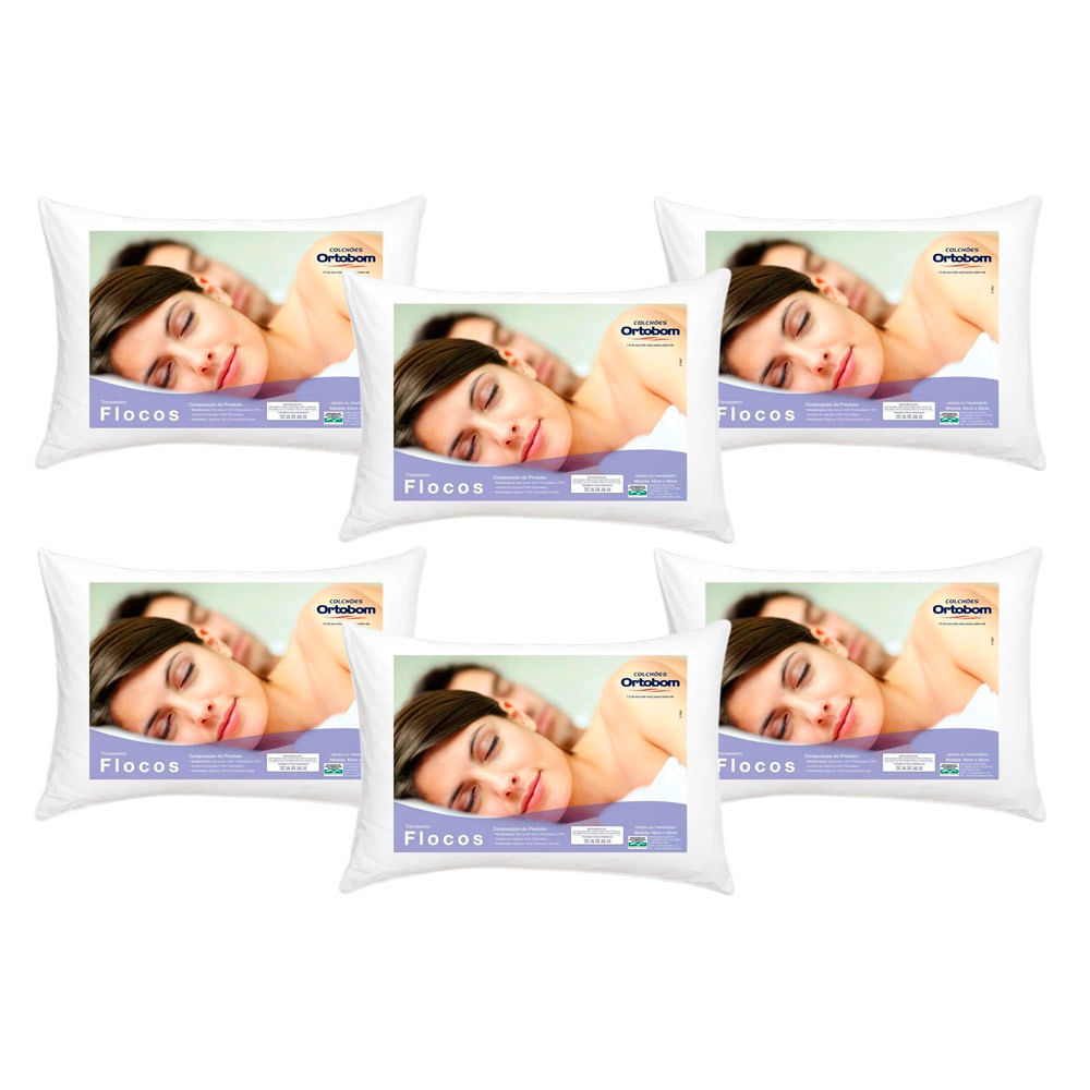 Kit 6 Travesseiros Ortobom Flocos em Oferta na Shopee