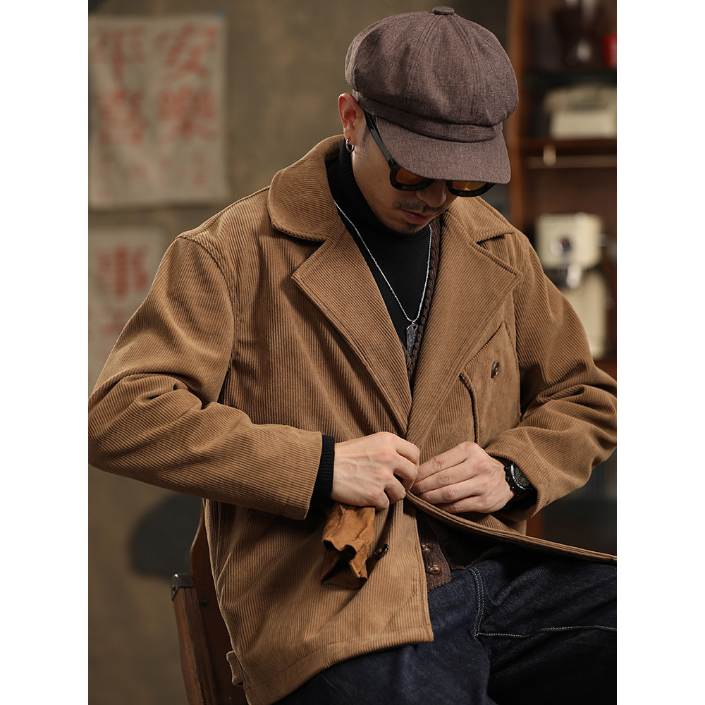 Americano pesado Retro Casual Blazer Ami cáqui britânico terno jaqueta masculina veludo primavera outono estilo