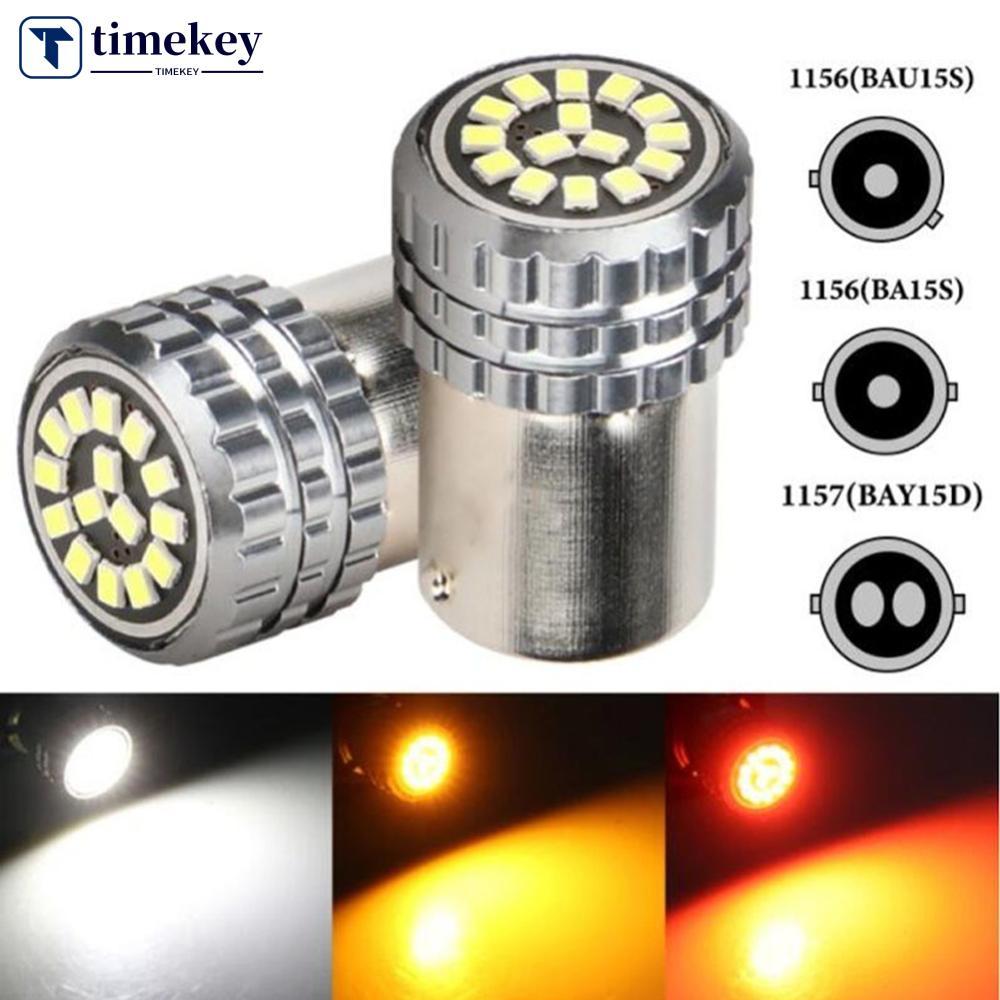 TIMEKEY 1Pc 12V LED Lâmpadas De Carro Sinal Volta Luzes Freio Estacionamento 2016-15SMD Branco Âmbar Vermelho P21W 1156 