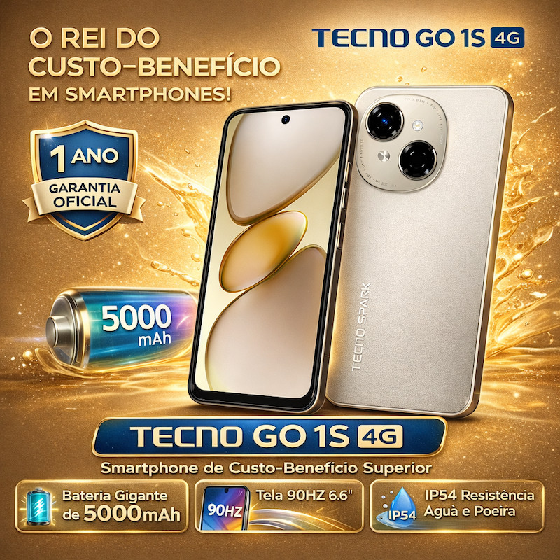 Celular Tecno Spark Go 1S 4G 6,67 5000mAh 90HZ IP54 smartphone Novo e original Versão Global
