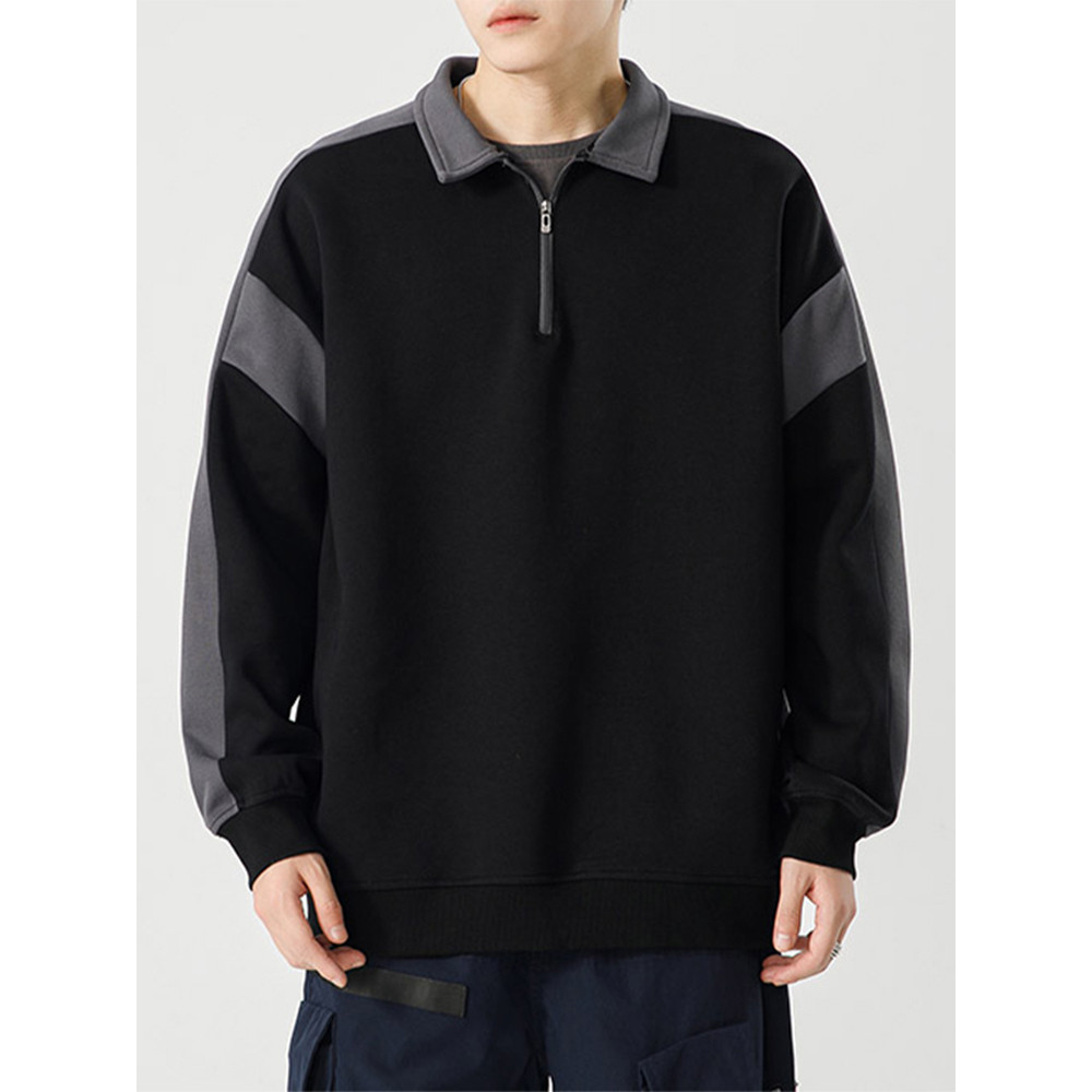 Meio zíper moletom masculino primavera outono novo estilo solto Casual camisa polo topo masculino Street Wear lapela man
