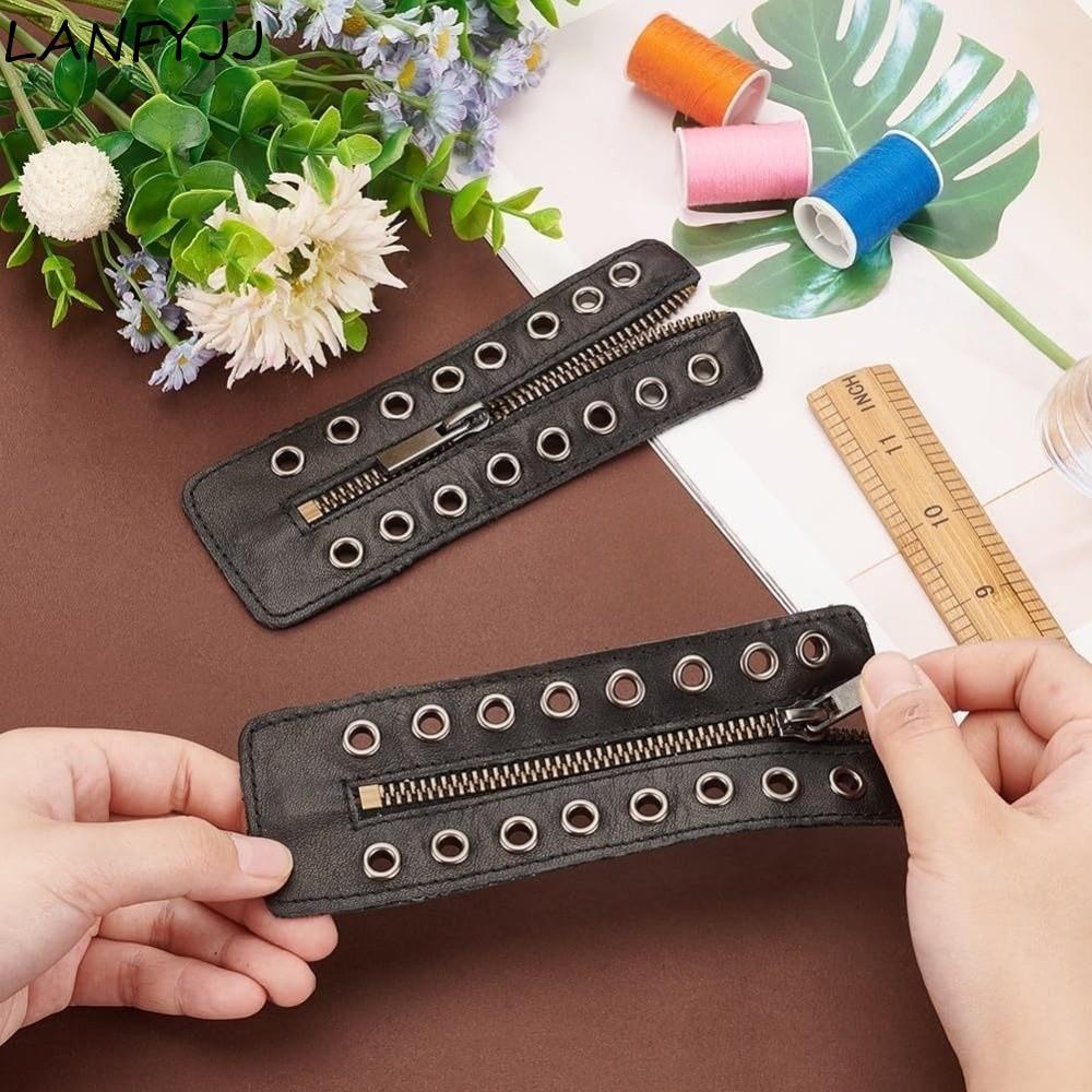 LANFYJJ Cadarços Para Botas Com Zíper , Inserções De Bota De Couro Ajustável Preto , Ilhós De Metal