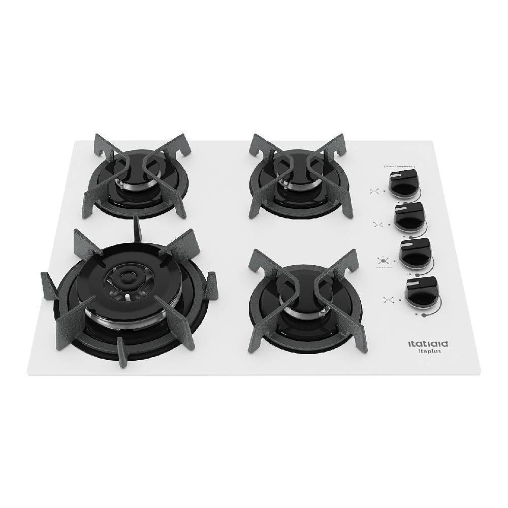 Cooktop a Gás Embutido ITATIAIA Itaplus 3700000493 4 Bocas Vidro Temperado Tripla Chama Branco