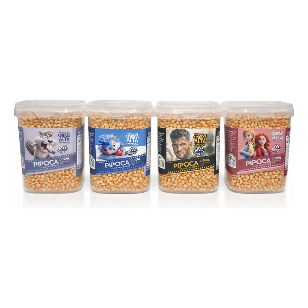 Kit Milho Pipoca Alta Expansão Com 4 Cores De Pote 900g - Original