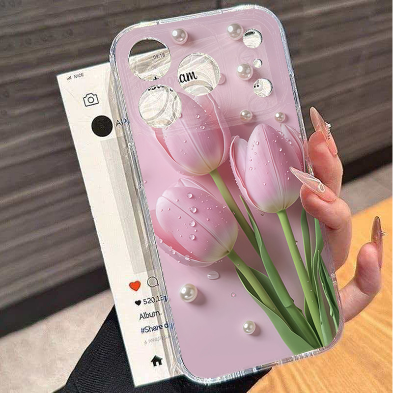 Rosa Tulipa Padrão Caso De Telefone Para Samsung A15 A56 5G A55 A54 A36 A16 A35 S24 S26 Ultra S25 S23 S21 S22 Plus Capa
