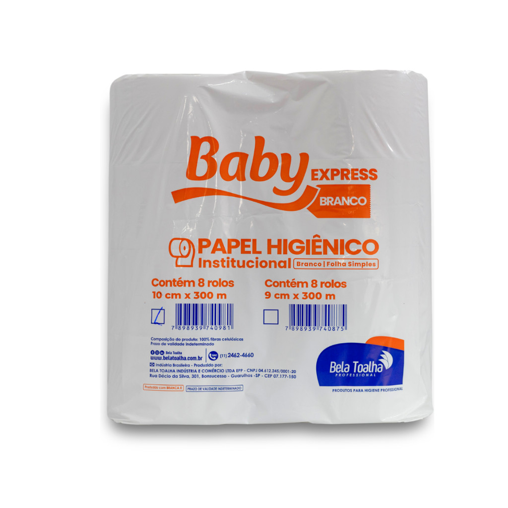 Papel Higiênico Rolão Folha Simples Branco 8x300m Baby