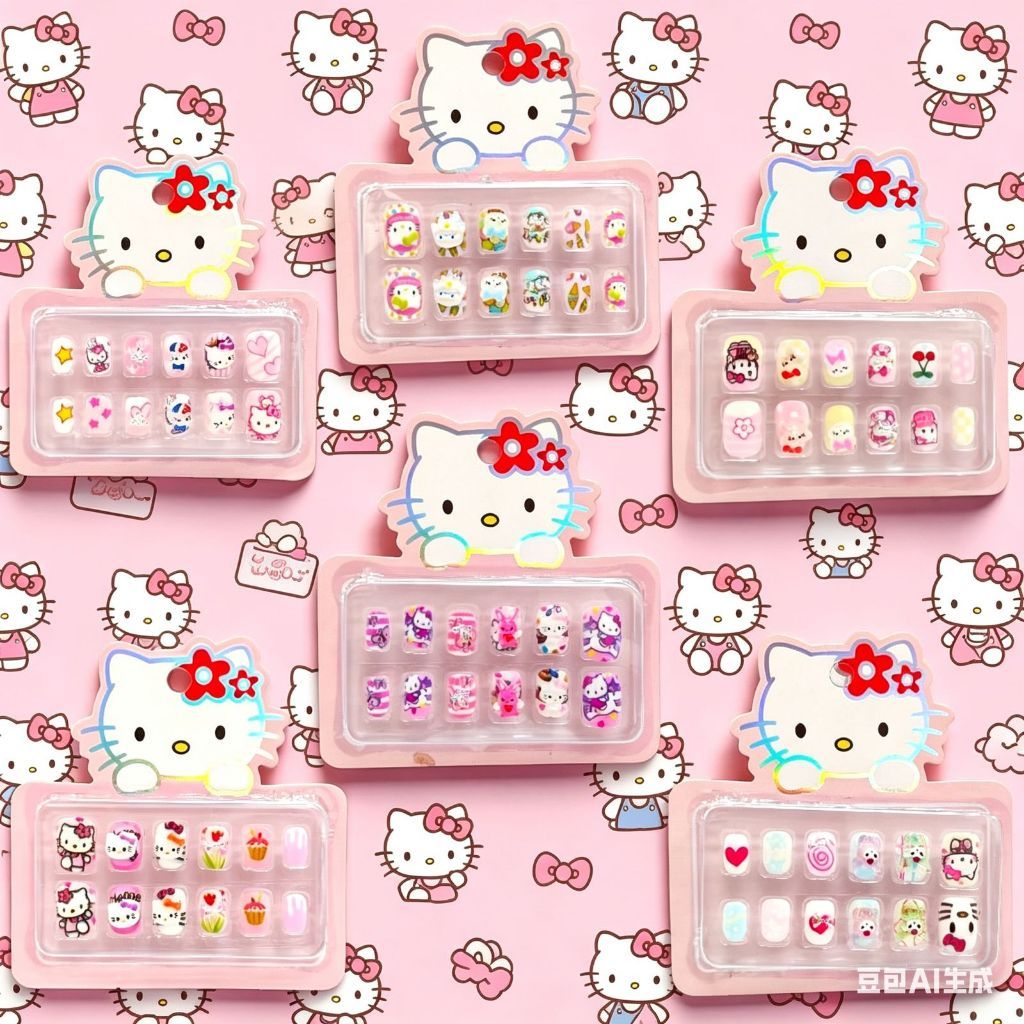 kit de Unha 3D Hello Kity 6/3/1 Unidades  Cartela C/12 Unhas 3D INFANTIL