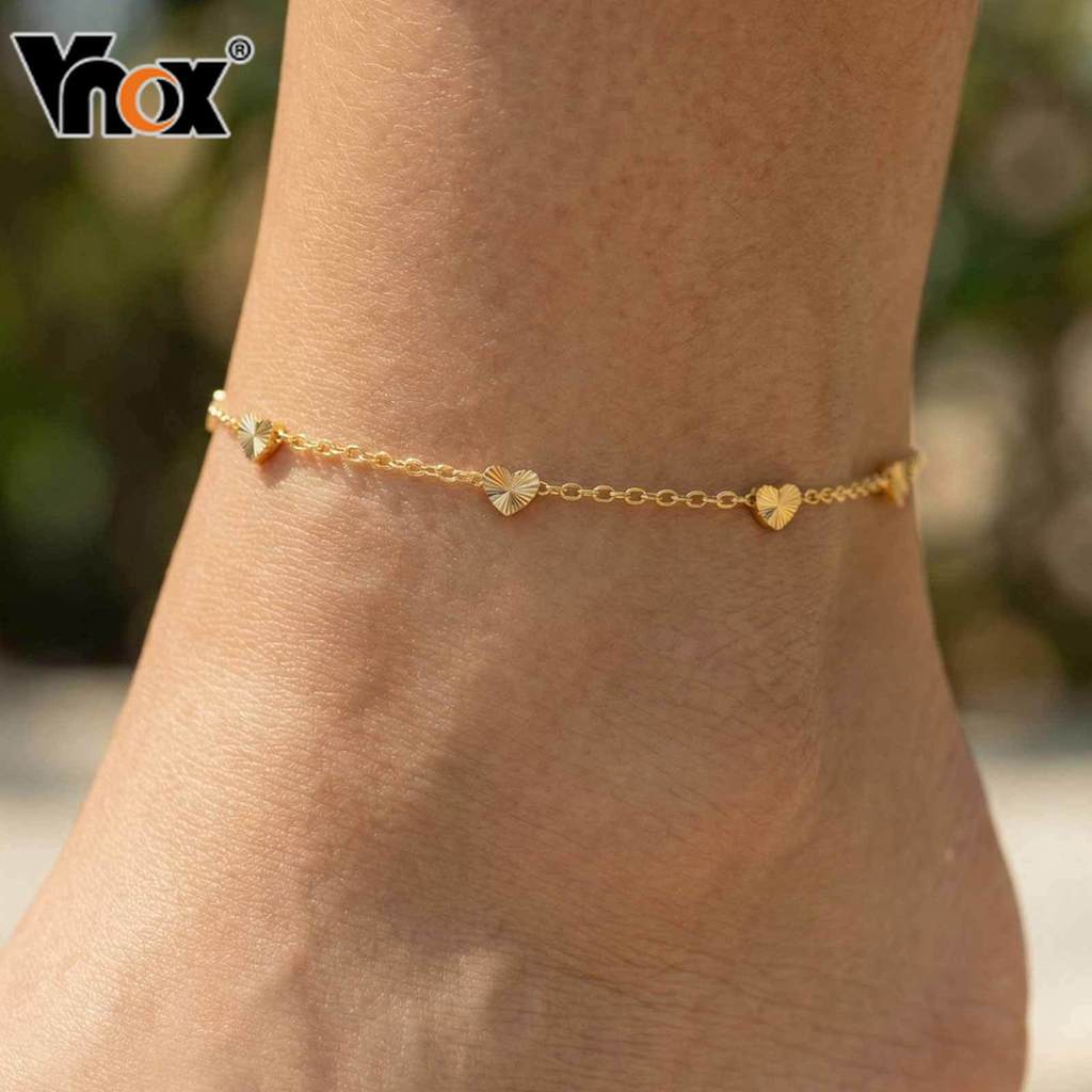 Tornozeleira De Coração Não Desbotada Em Ouro 18K Vnox Para Mulheres , Joias Elegantes Pés