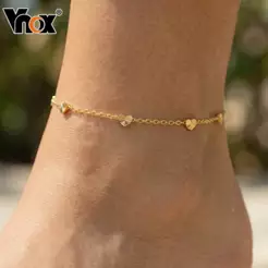 Tornozeleira De Coração Não Desbotada Em Ouro 18K Vnox Para Mulheres , Joias Elegantes Pés