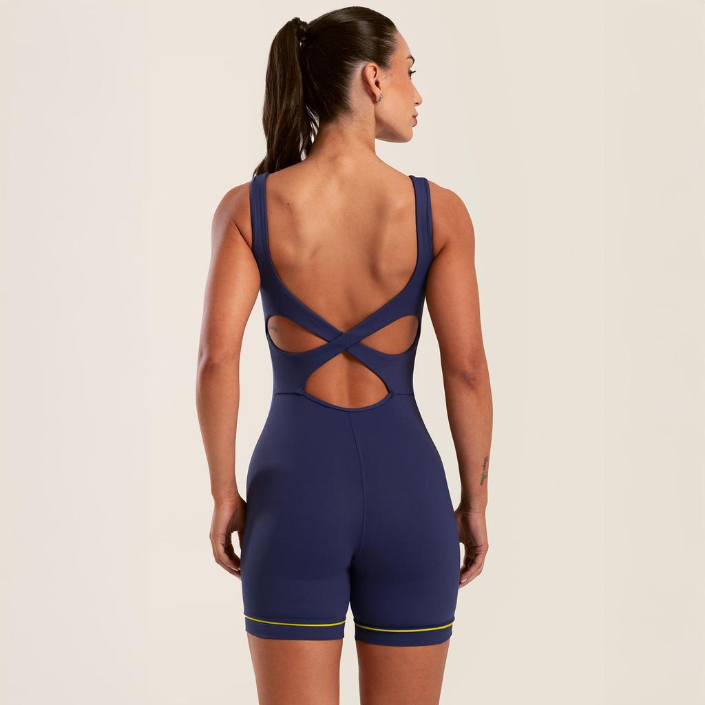 Macaquinho Radiant Azul Dusk Com Bojo e Estampa Emborrachada