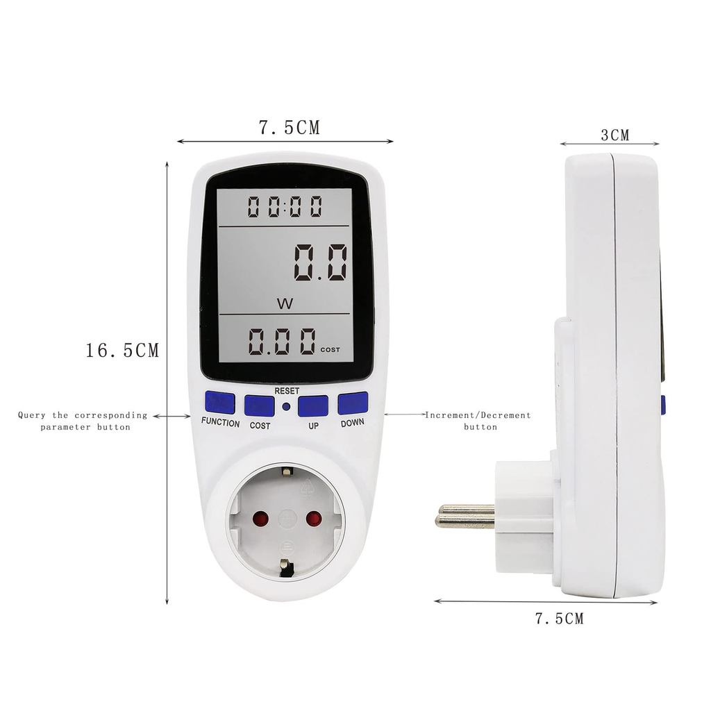 Medidor de Energia Digital 15A 250V Monitor de Consumo Kwh Bivolt Tomada Inteligente de Alta Precisão Melana