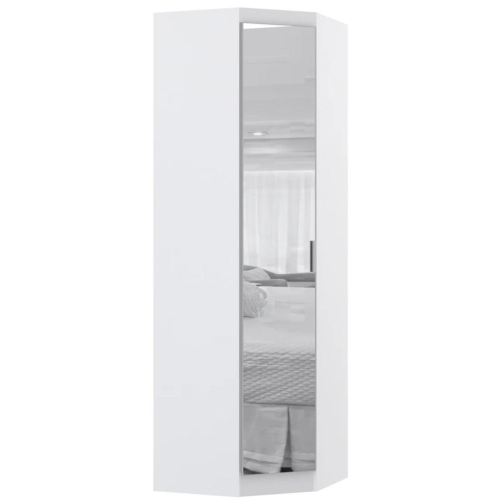 Guarda Roupa Canto Obliquo 70cm Espelho Taiga Branco L01    - Mpozenato