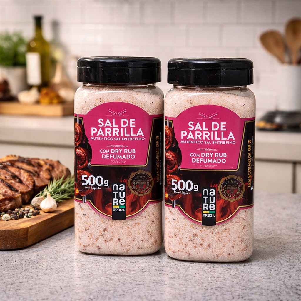 Pote de Sal de Parrilla Entrefino Branco com Dry Rub Defumado 1kg – Sal para Churrasco