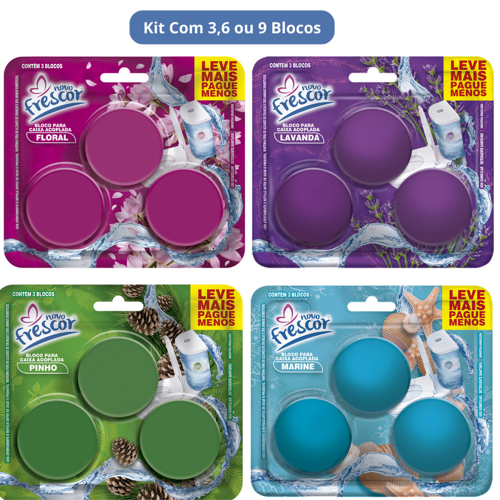 Conjunto Blocos Para Caixa Acoplada 45g Novo Frescor Tablete Pastilha Sanitário em Oferta na Shopee