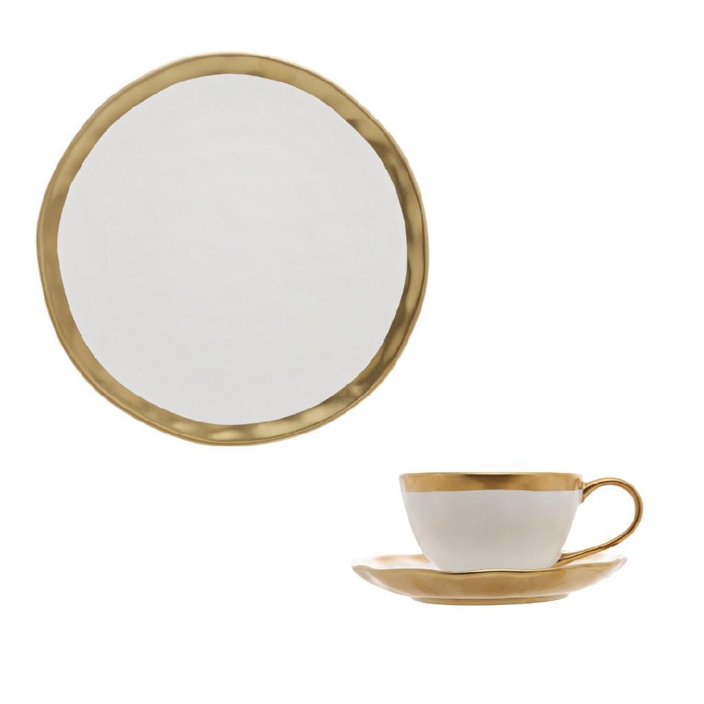 Jogo Prato 22cm Xícara Para Café Com Pires 90ml Dubai Porcelana Sobremesa Café Da Manhã Luxo Chique