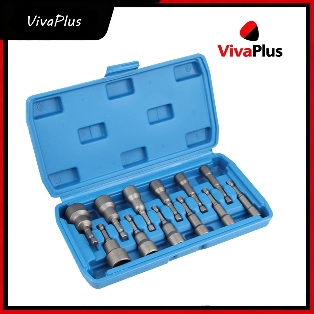 Jogo 12pçs Soquete Magnético 1/4" 6-19mm Aço Cr-V para Chave de Impacto