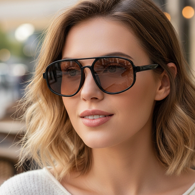 Óculos De Sol Femininos Aviador Retrô De Ponte Dupla em Oferta na Shopee