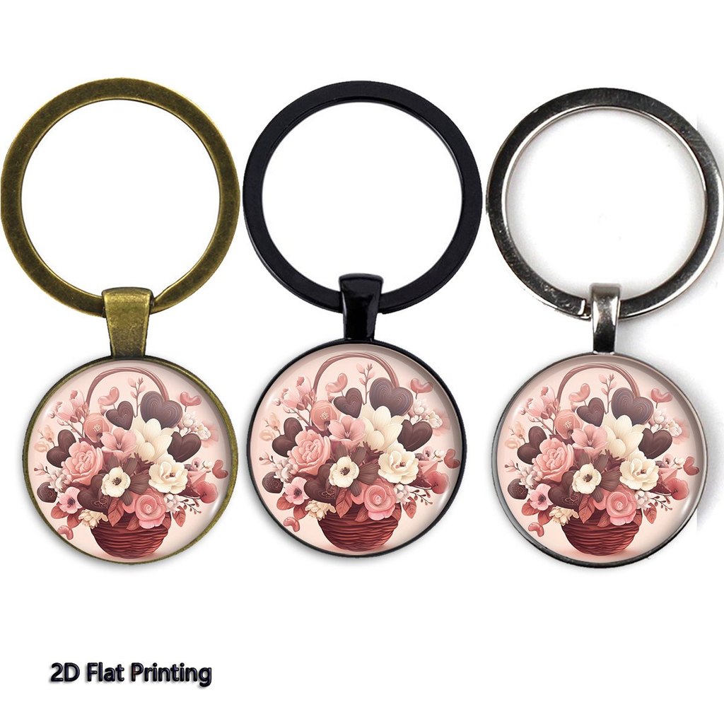 1 Peça 2D Plana Impressa Cesta Floral Coração Chocolate Estilo Dia Dos Namorados Chaveiro , Do Professor/Família/Amigo