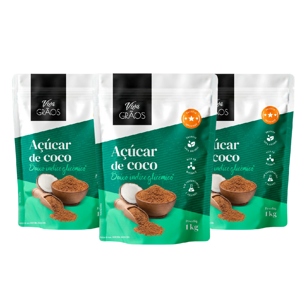 AÇÚCAR DE COCO 1KG - VIVA GRÃOS KIT COM 3