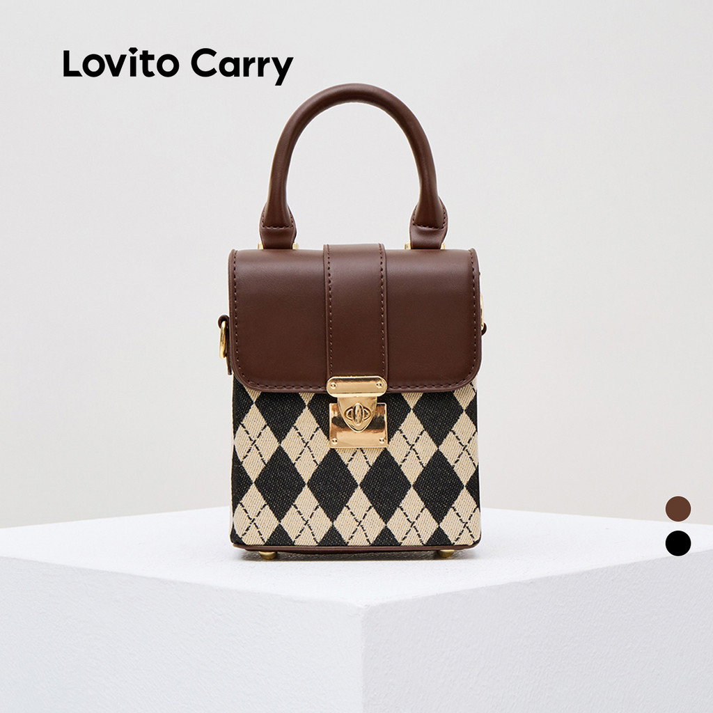 (Lovito Carry) Bolsa de Ombro Pequena Casual com Padrão Argyle LFA57116 em Oferta na Shopee