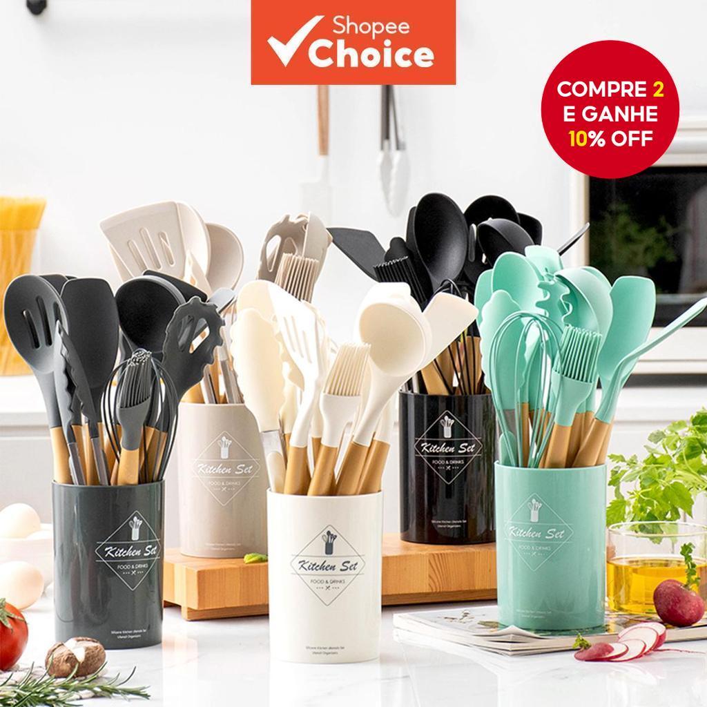 Conjunto de utensílios de cozinha de silicone com 12 peças, ferramentas de confeitaria e kits de cozinha, utensílios de