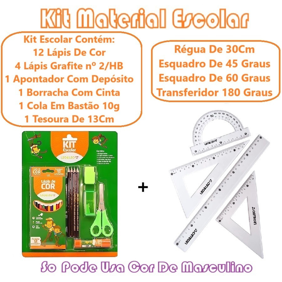 Kit Material Escolar Com Geométrico Régua E Tesoura E Lápis E Apontador E Borracha E Cola Bastão em Oferta na Shopee