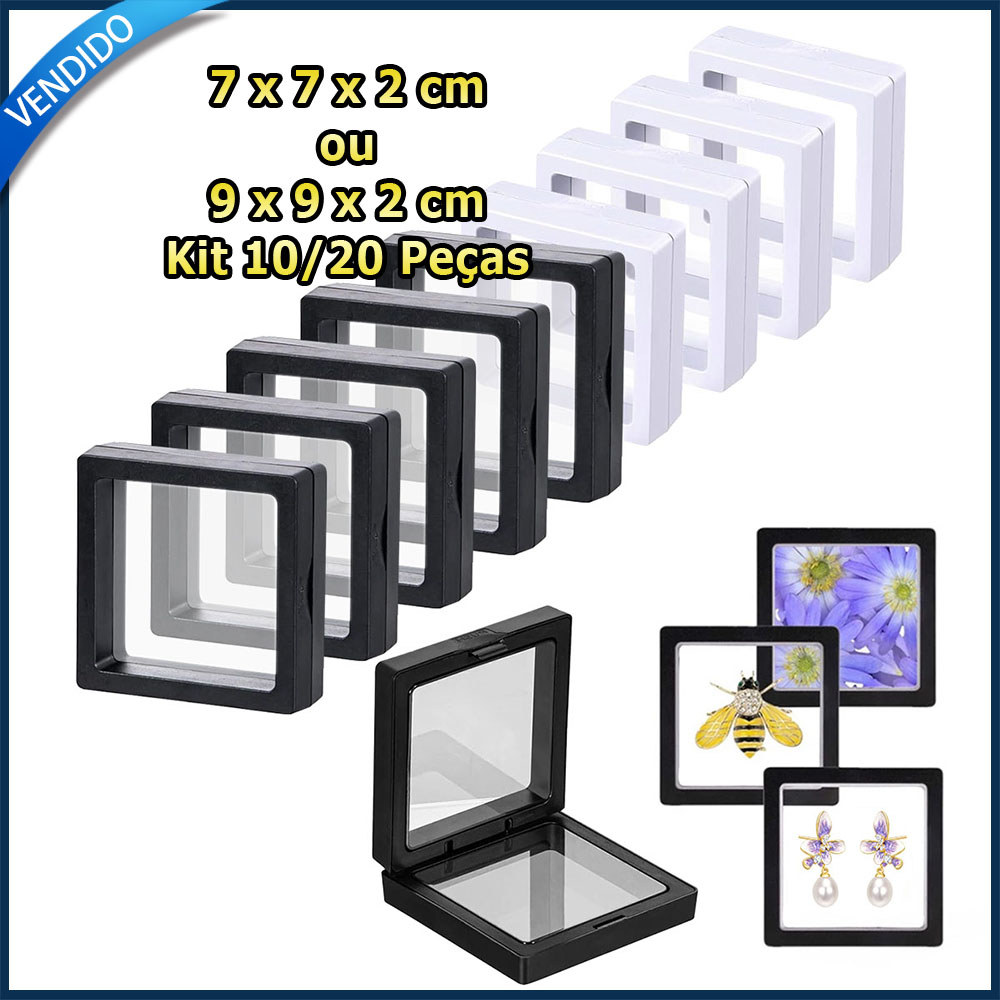 10/20 Peças Expositor flutuante 3D,expositor,caixa para guardar joias em PE transparente 7x7cm 9x9cm