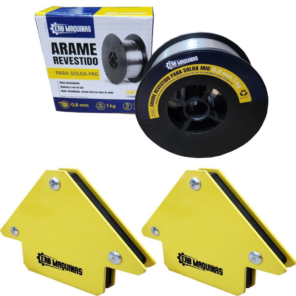 Kit Consumíveis Arame Para Solda Mig Uso Sem Gás 0,8mm 1kg + 2 Esquadro Magnético 10Kg Erbmaquinas em Oferta na Shopee