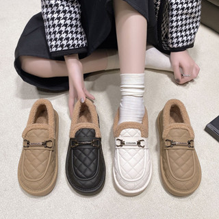 Sapatos peludos femininos inverno exterior usar ervilhas de pelúcia sapatos mulheres grávidas sola macia deslizamento-On em Oferta na Shopee