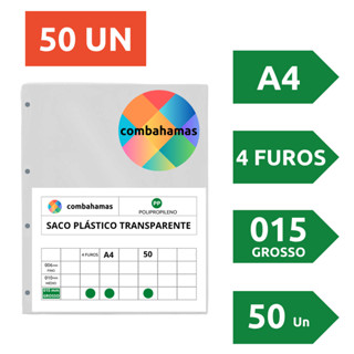 SACO PLÁSTICO, PP, A4, 23,5 X 30 X 015, GROSSO, 4 FUROS, PARA PASTA CATÁLOGO, 50 UN em Oferta na Shopee