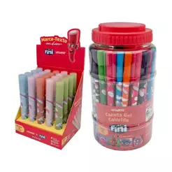 Kit Papelaria Atacado Fini Marca Texto com Aroma 20 Und. + Canetas Coloridas em Gel 50 Und.