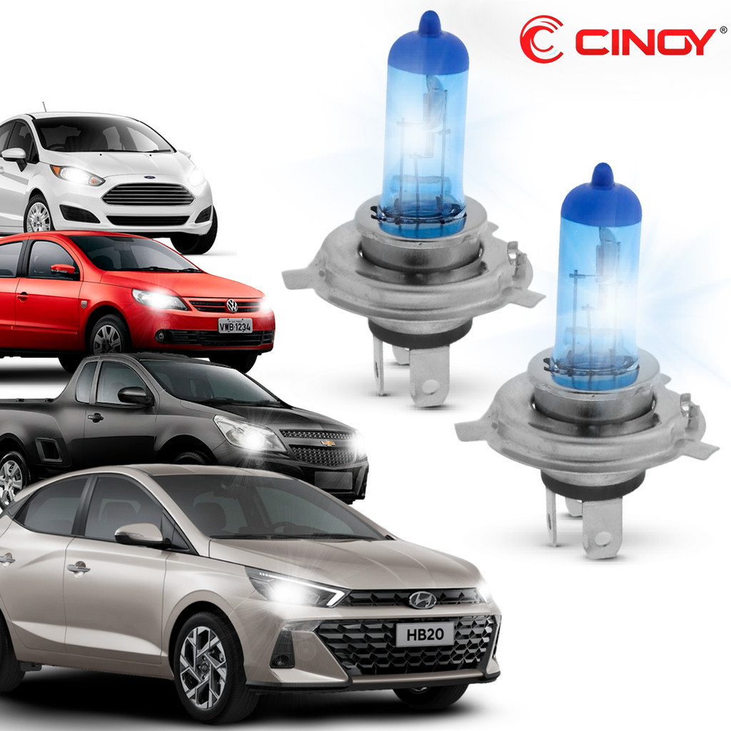 Par Lâmpada H4 8500K Super Branca Tipo Xenon 55W 12V Cinoy P43t Gol Celta Palio HB20 Onix em Oferta na Shopee