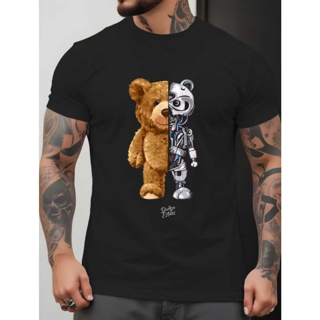 Camiseta Unissex Algodão Premium Premium Urso Streetwear Estampa DTF Envio Em Até 4 Horas Envio Relâmpago