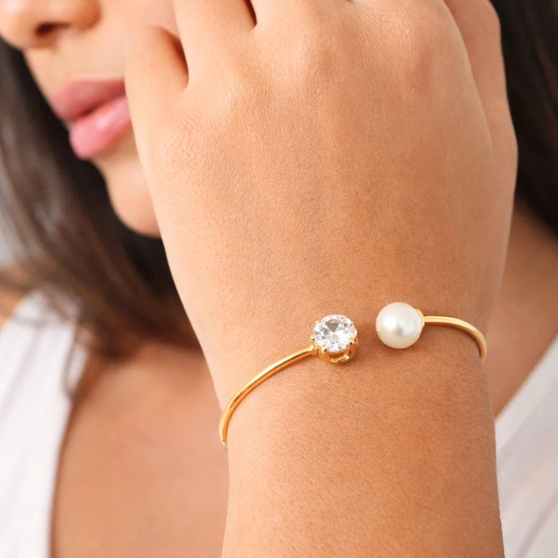 Bracelete Pulseira Perola com Brilho Casamento Festa Banhado