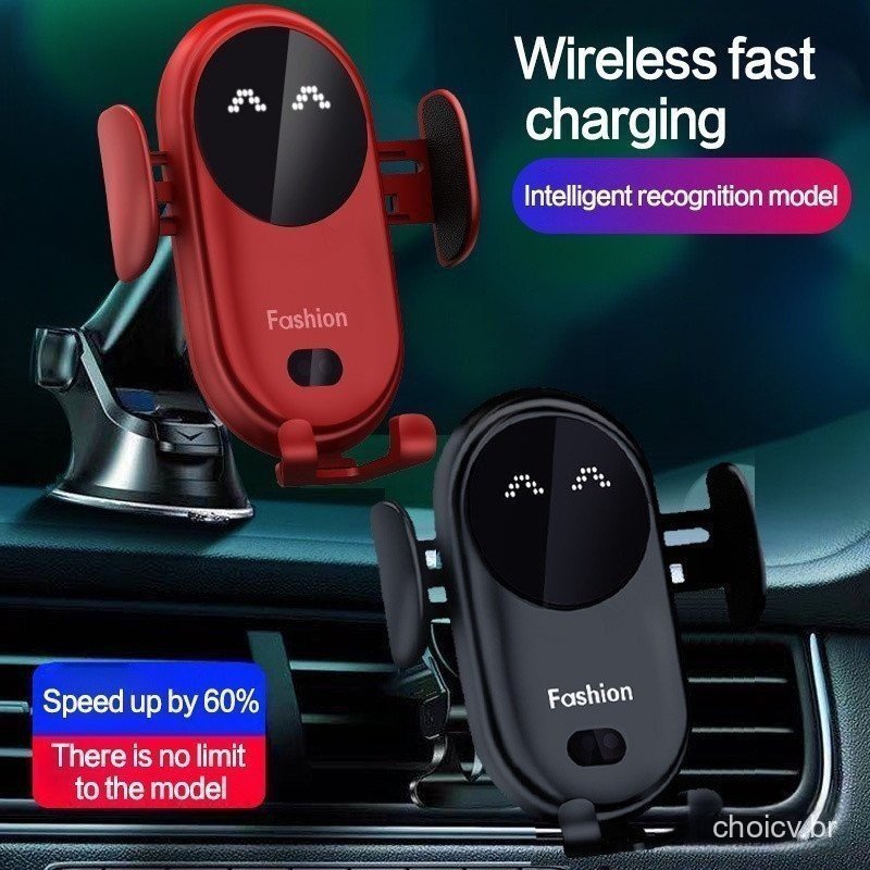 Suporte de Telefone para Carro Automático Carregador Sem Fio Painel de Ar Condicionado Rotação de 360 Graus Sensor LED I