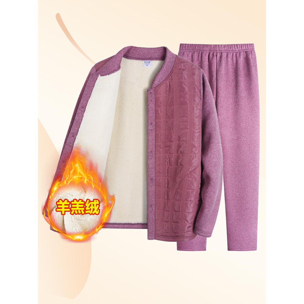 Mãe velo quente terno feminino outono inverno de meia-idade idosos cordeiro velo à prova de frio para baixo jaqueta acol