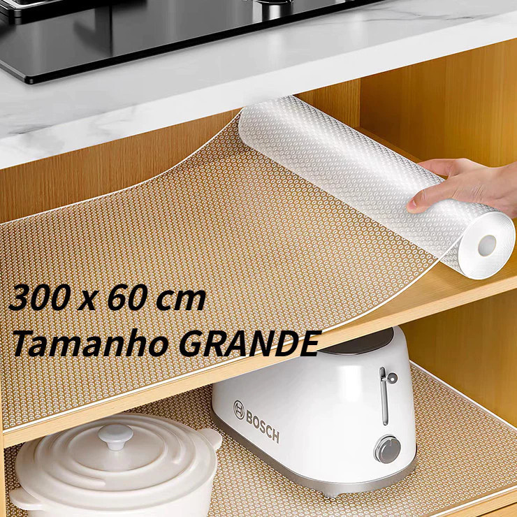 Kit 1/2/3 Forro Antiderrapante Transparente 0,6x3m para Gavetas Armários Geladeira Anti Deslizante