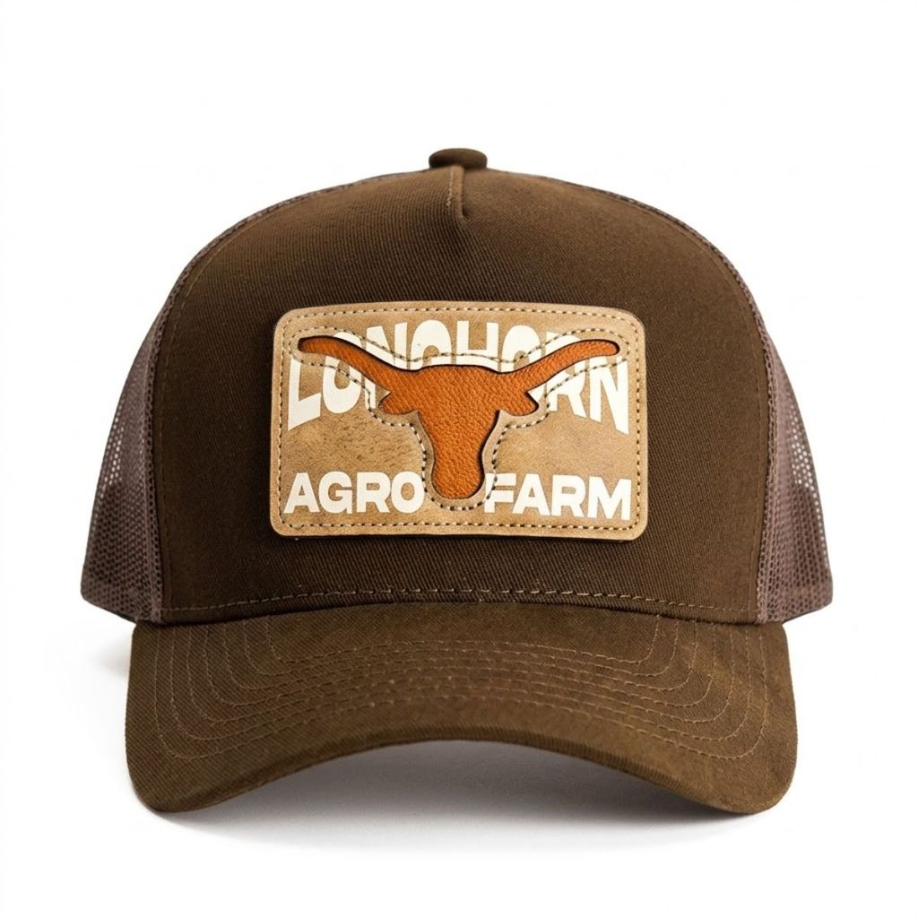 Boné Country  LongHorn Trucker Aba Curvada Suede Marrom Agro Farm