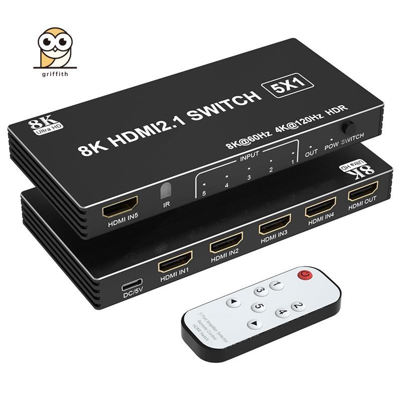 5 Em 1 Saída-Compatível 2.1 Switch Splitter Switcher 8K @ 60Hz 4K 120Hz Com Controle Remoto Para/4/3