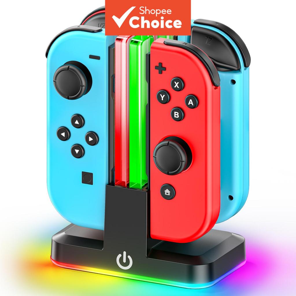 Controladora Carregadora 4 em 1 Com Luz RGB Para Joy-con Nintendo Switch OLED Cabo Carregador Tipo C