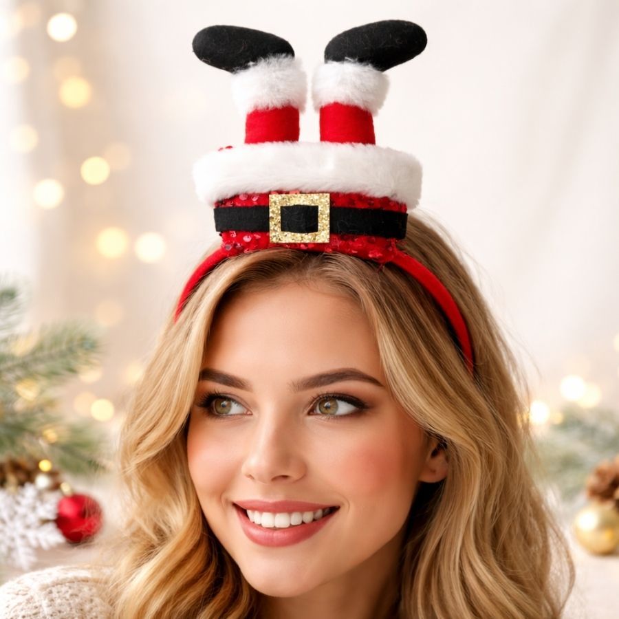 Tiara de Natal - Perna do Papai Noel - Vermelho e Branco - 28cm - 1 unidade - Rizzo