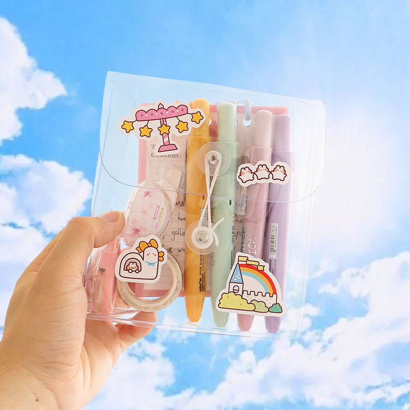 Coreia ins papelaria transparente enrolamento saco de armazenamento PVC papelaria produtos de cuidados com a pele