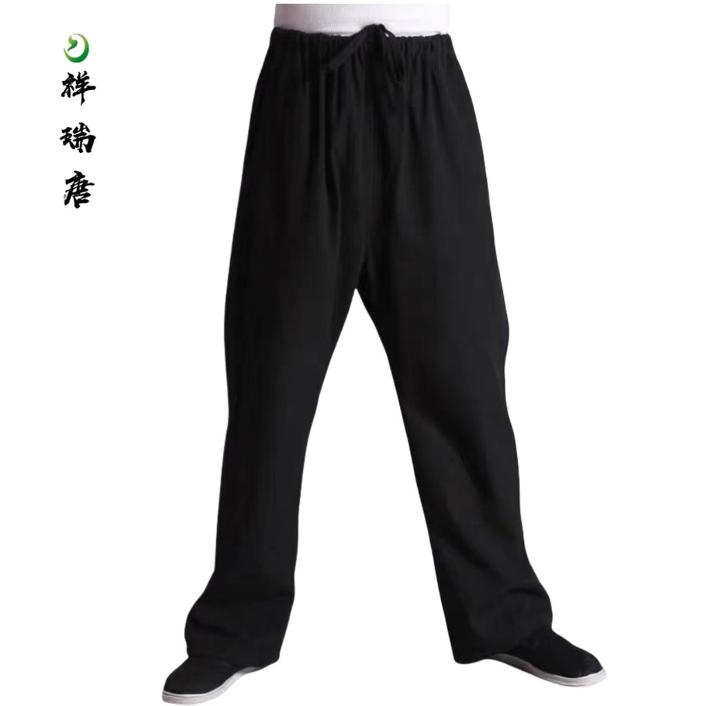 Auspicioso Don puro algodão velho pano grosso calças masculinas calças casuais chinesas soltas calças Kung Fu Tai Chi ca