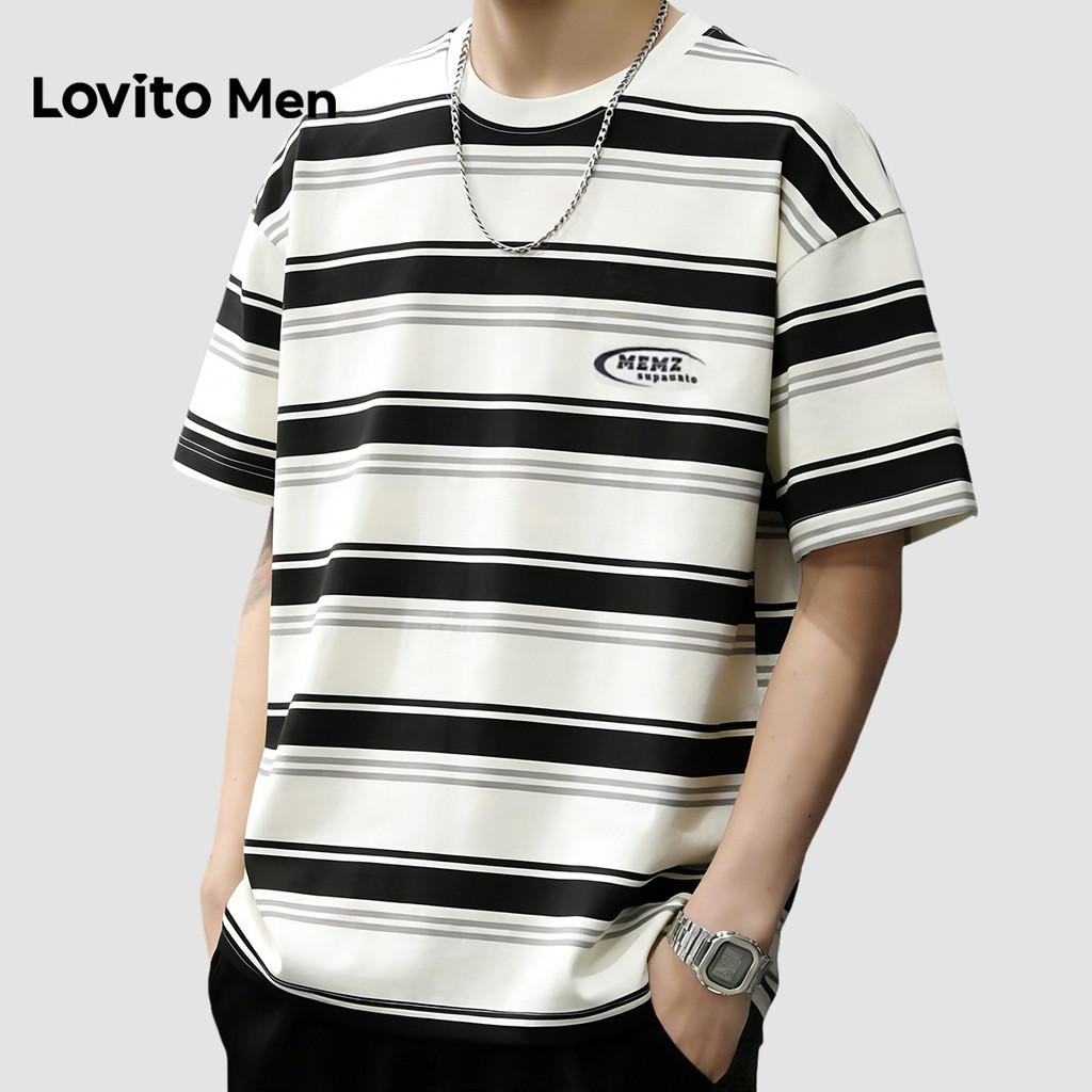 Lovito Men Camiseta Casual T-shirt Primavera/verão para Homens LNE142514