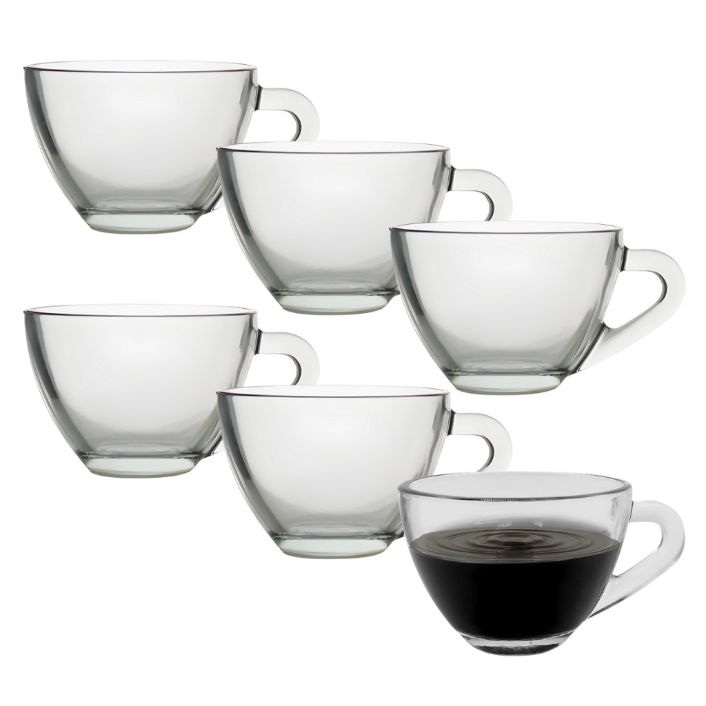 Kit 6 Xicara Caneca Copo De Vidro Transparente Café Chá Cappuccino Alça 90ml